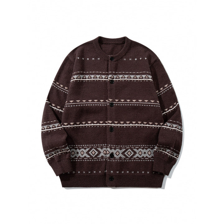 Unisex Jacquard‑Strickcardigan im Boxy‑Cut mit Rundhals und Knopfleiste Drune