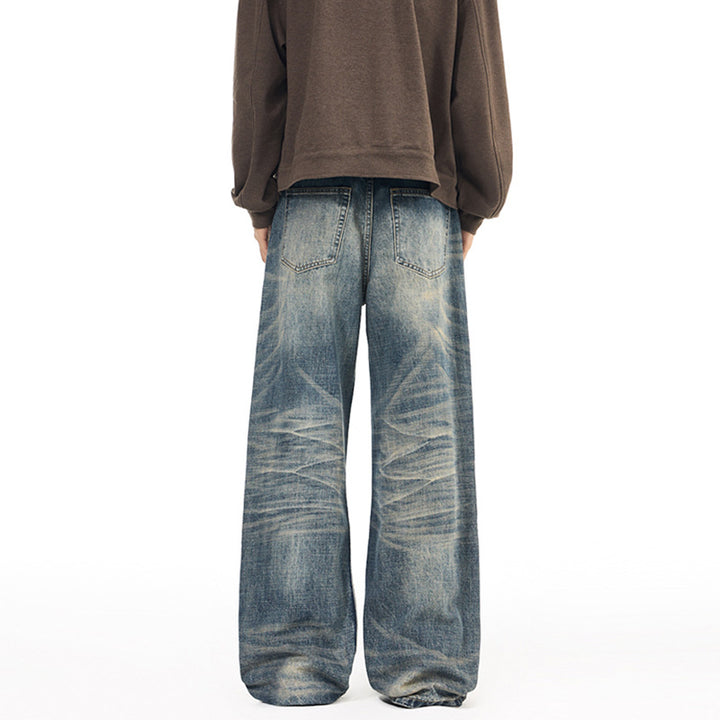 Herren Extremweite Vintage-Denim Baggy-Jeans mit tiefem Schritt und extra langer Saumlänge Drune