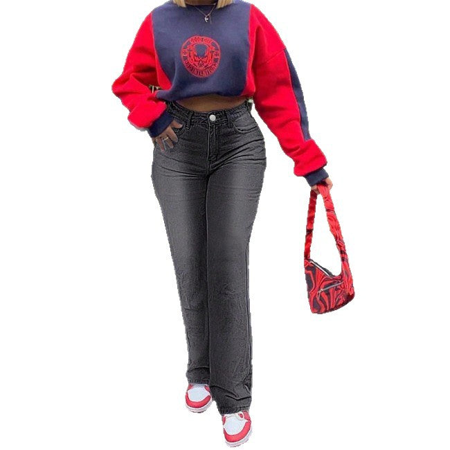Damen hochtaillierte geradlinige Denim-Hose mit formendem Taillenbund und längerem Bein Drune