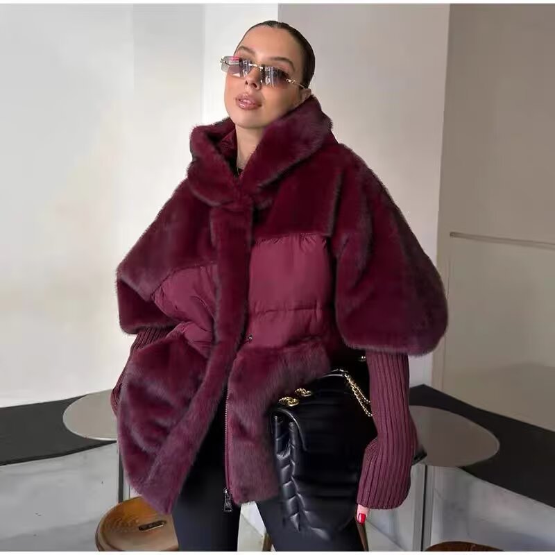Damen Gefütterte Kurzjacke mit Kunstfell‑Einsatz, Kapuze und Rippbündchen Drune