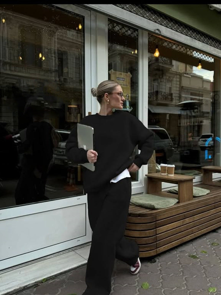 Damen Oversize-Sweatshirt und High-Waist Lounge-Jogginghose Set aus brushed Baumwollmix Drune