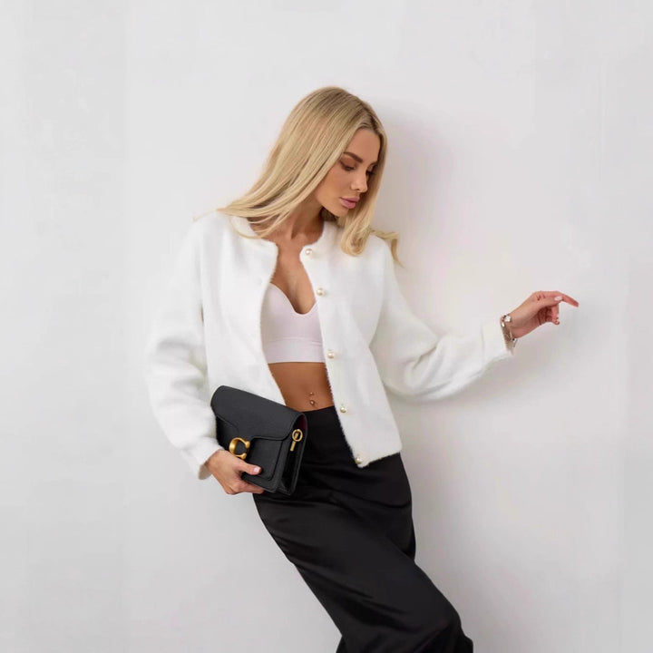 Damen Flauschiger Strick cardigan mit Perlenknöpfen Drune