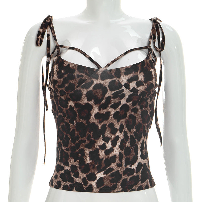 Damen Freizeit-Leopardenmuster Top mit verstellbaren Trägern Drune