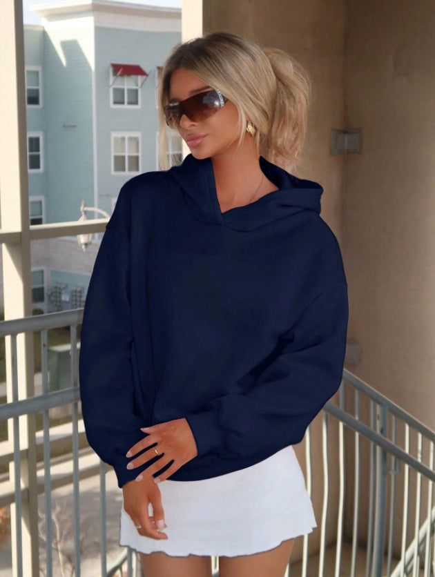 Damen Oversize-Kapuzenpullover aus weichem Baumwollmix mit Rippbündchen Drune