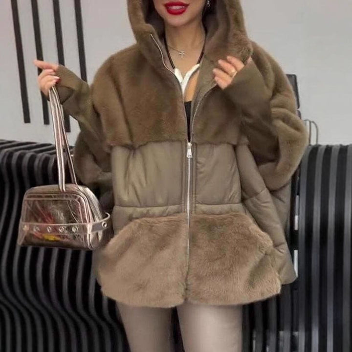 Damen Wattierter Oversize-Parka mit Kunstfellbesatz, Kapuze und Rippbündchen Drune