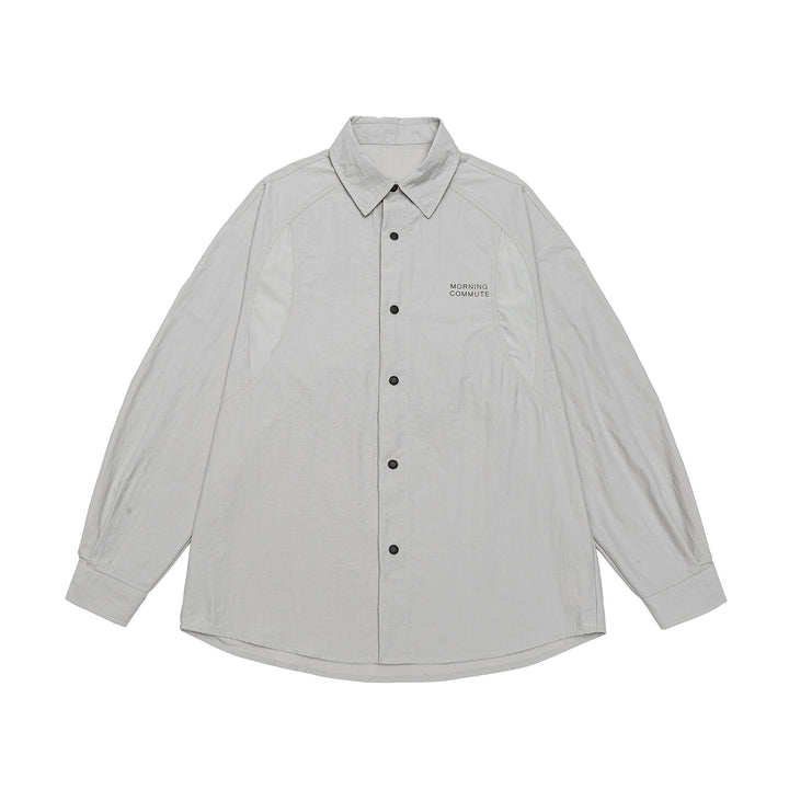 Unisex Leichtes Overshirt im Coach-Stil mit Hemdkragen und Brustprint Drune