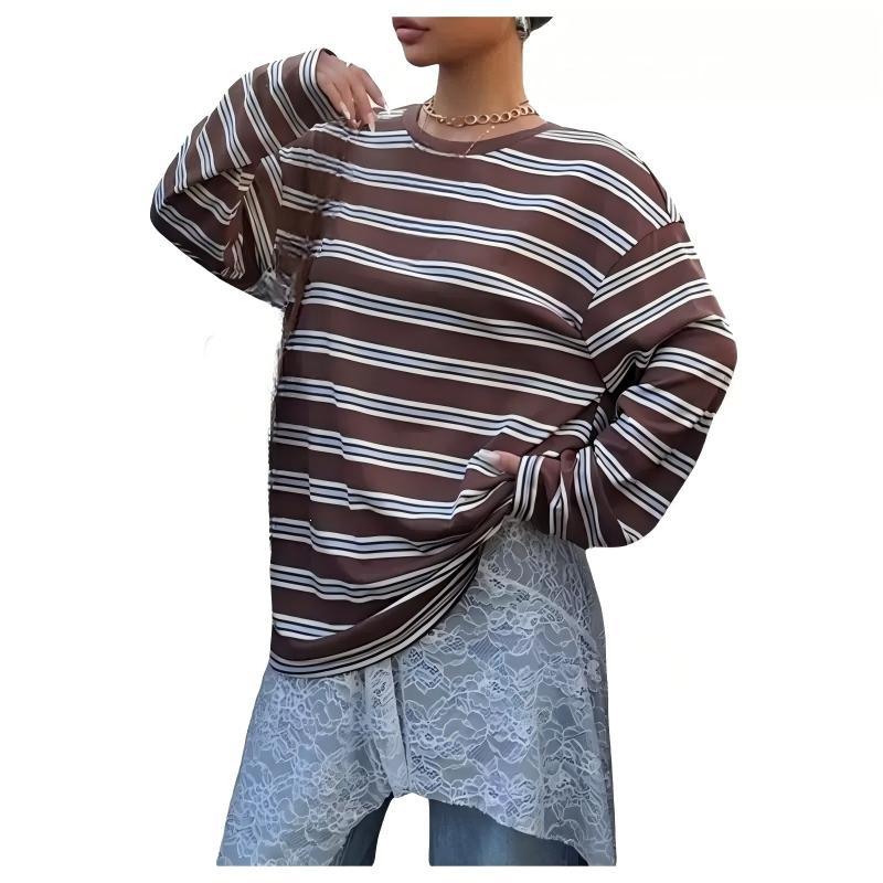 Damen gestreiftes Langarmshirt mit lässigem Schnitt und rundem Halsausschnitt