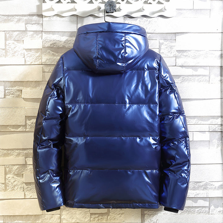 Herren Wattierte Metallic-Steppjacke mit Kapuze und windabweisender Front Drune