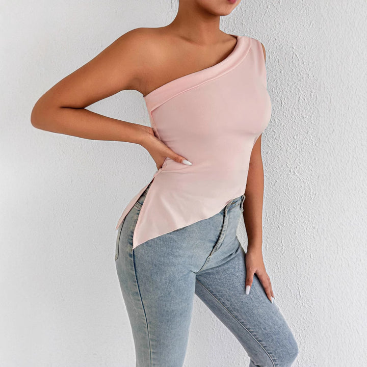 Damen asymmetrisches Top mit schulterfreiem Design und eleganter Drapierung Drune