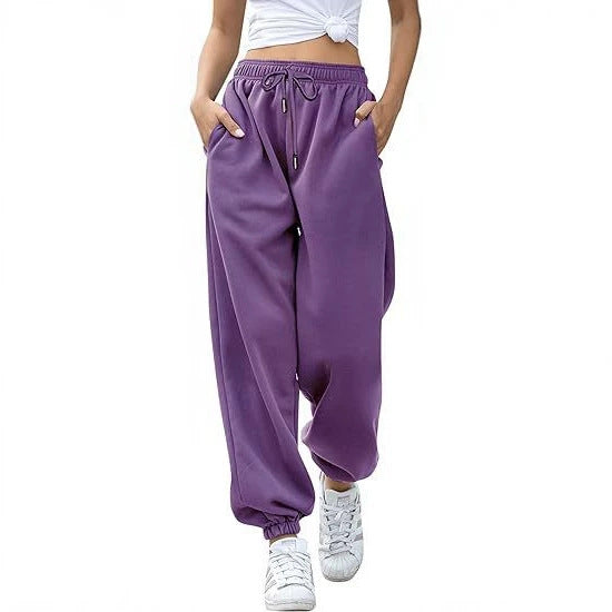 Damen nan Cozy-Sweat-Palazzohose mit hohem Komfortbund, integriertem Kordelzug und gerafften Knöchelabschlüssen Drune