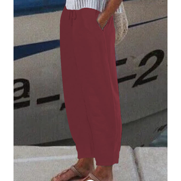 Damen Ankle Harem Hose mit Kordelzug, Seitentaschen und elastischem Knöchelbund Drune