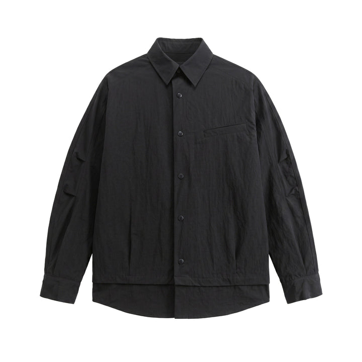 Unisex Oversize Hemdjacke mit Druckknöpfen, Kentkragen und Brust‑Welttasche Drune
