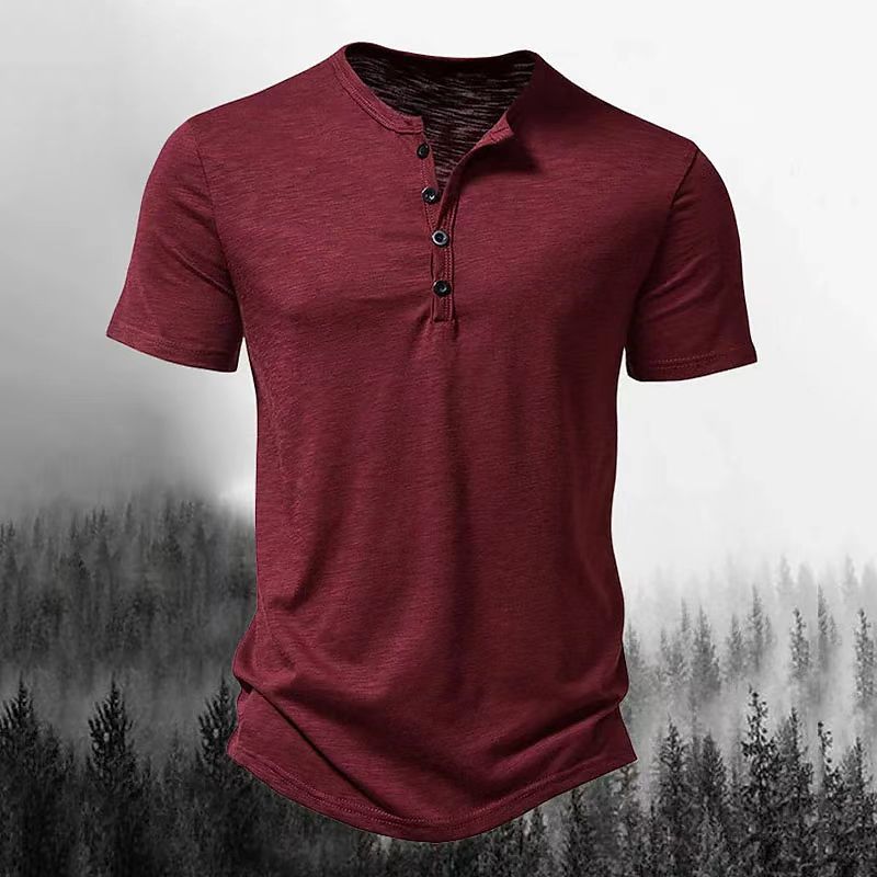 Herren Freizeit Kurzarm Henley Shirt mit Knopfleiste Drune