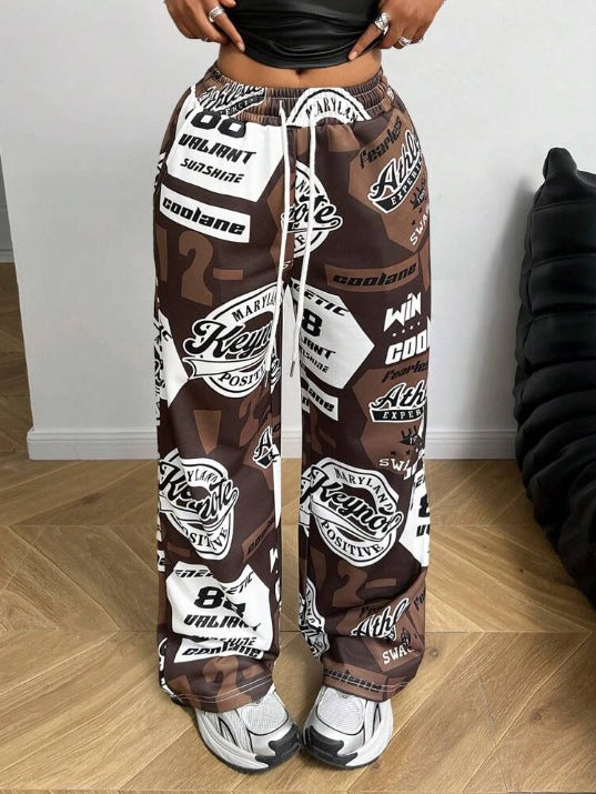 Damen Modische Freizeithose mit auffälligem Print und elastischem Bund Drune