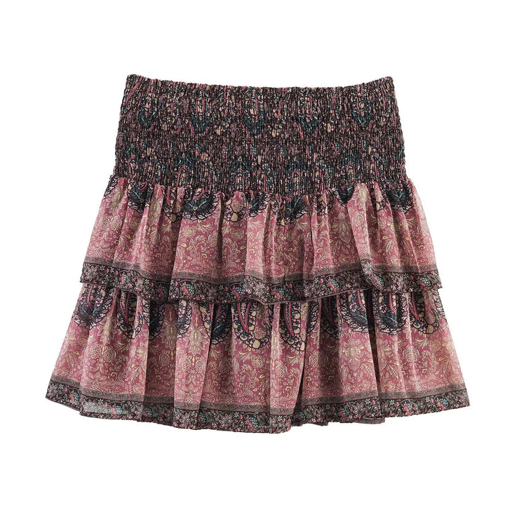 Damen Volantrock mit buntem Paisleymuster und elastischem Bund Drune