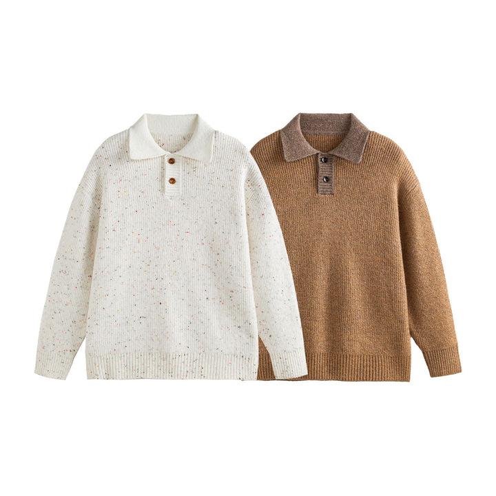 Damen Strickpoloshirt mit Fleckmuster, Rippstruktur und Knopfleiste Drune