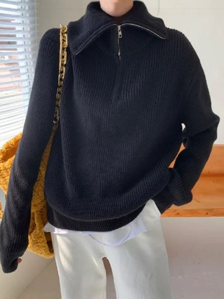 Damen Leichter Strickpullover mit hohem Kragen und Reißverschluss Drune