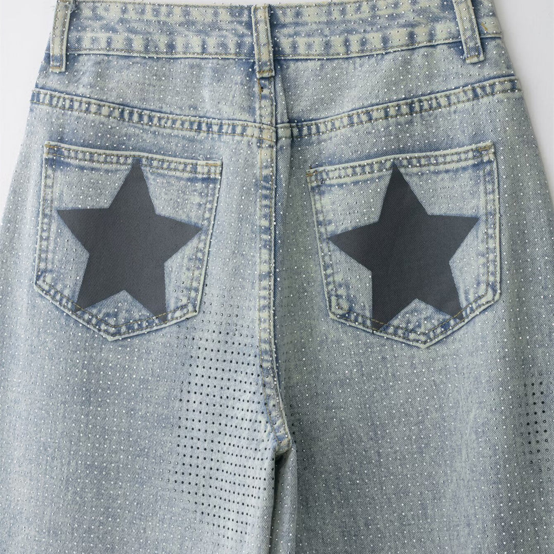 Damenweite Jeanshose im lässigen Vintage-Stil mit hohem Bund Drune