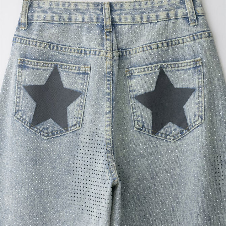 Damenweite Jeanshose im lässigen Vintage-Stil mit hohem Bund Drune