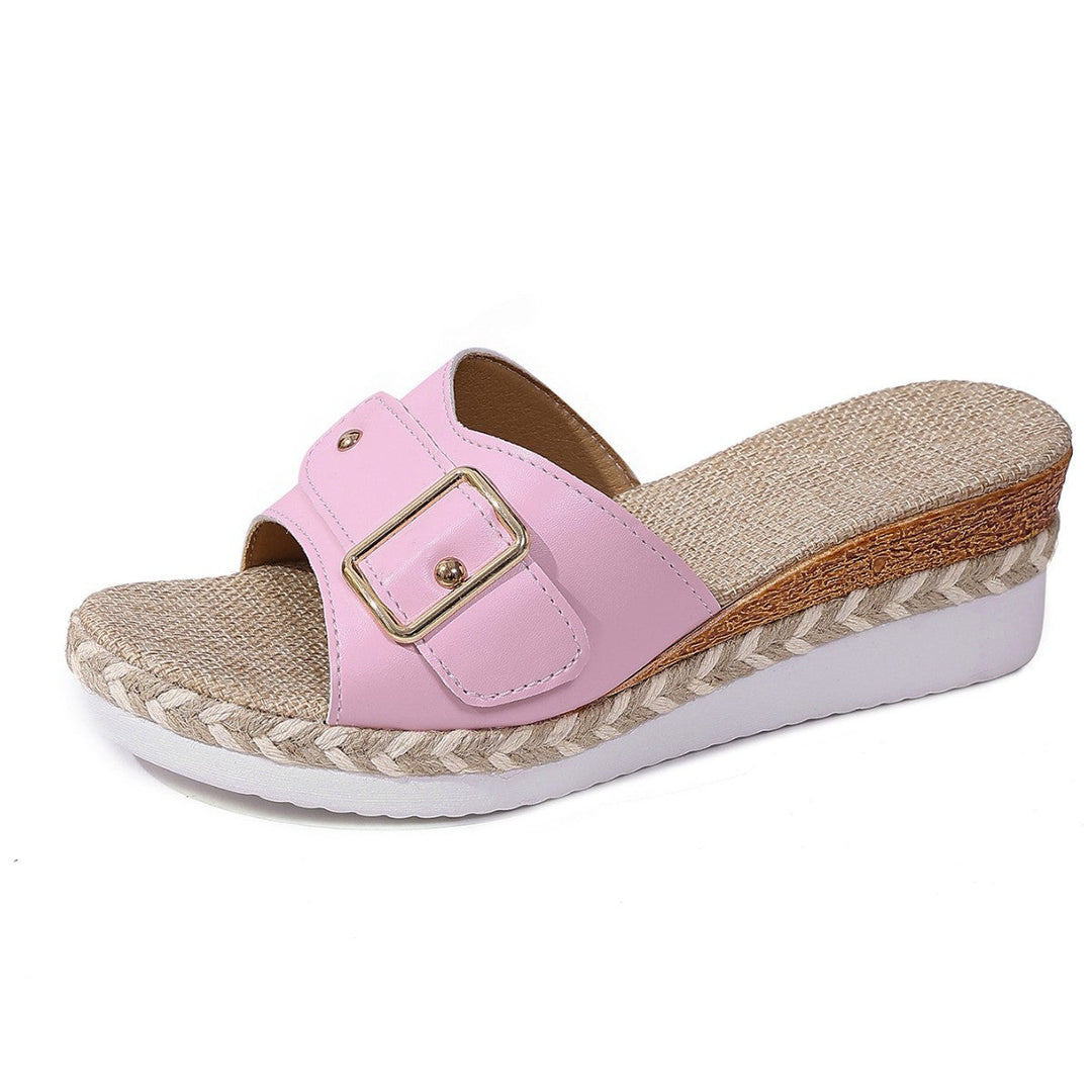 Damen Wedge-Pantoletten mit elegantem Schnallenverschluss und geflochtenem Fußelement Drune