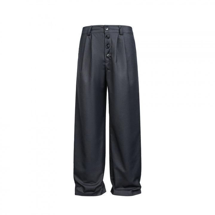 Damen Weite Bundfalten-Hose mit hoher Taille und sichtbarer Knopfleiste Drune