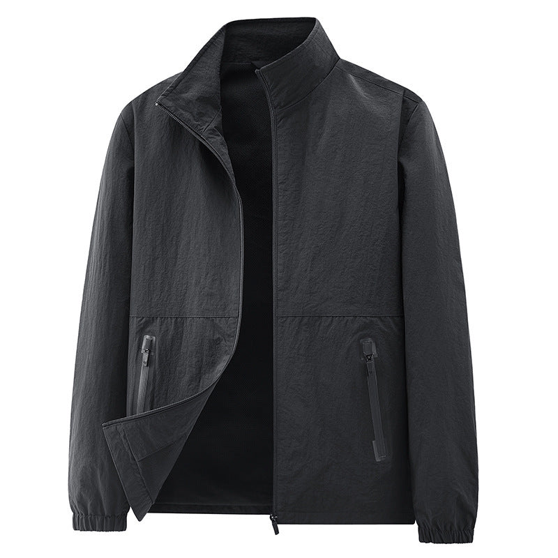 Herren Minimalistische Funktionsjacke mit Stehkragen, atmungsaktivem Meshfutter und wasserabweisenden Reißverschlüssen Drune