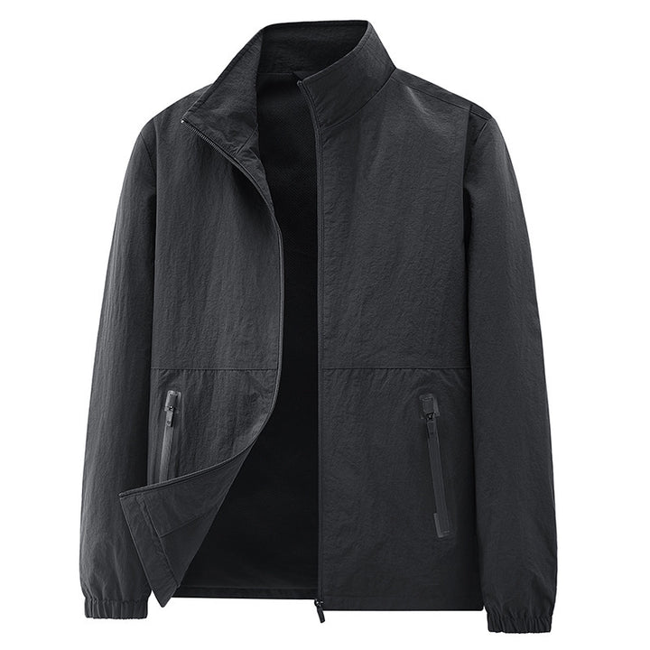 Herren Minimalistische Funktionsjacke mit Stehkragen, atmungsaktivem Meshfutter und wasserabweisenden Reißverschlüssen Drune