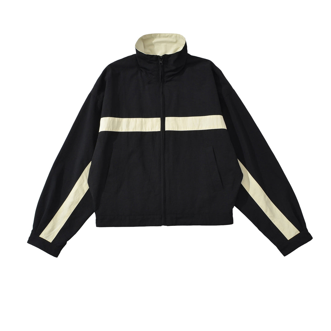 Damen Cropped Oversize-Trainingsjacke mit Stehkragen und Kontraststreifen Drune