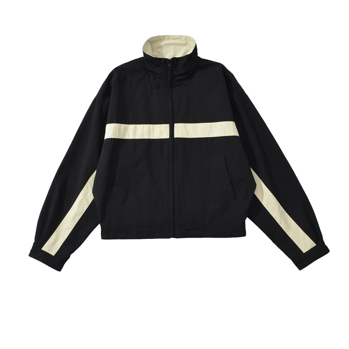 Damen Cropped Oversize-Trainingsjacke mit Stehkragen und Kontraststreifen Drune