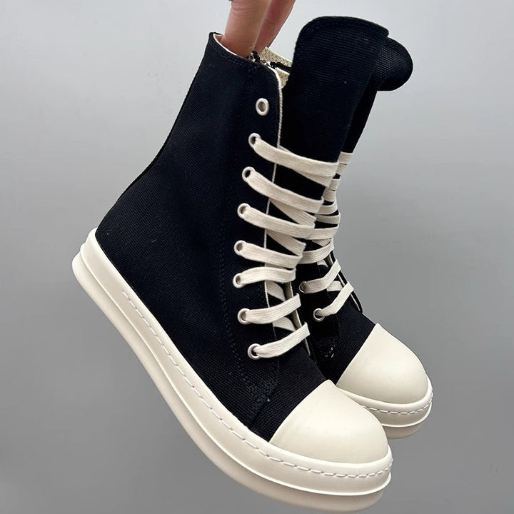 Damen Plateau-Boots mit überhöhter Gummiplattform, hohem Schaft und verstärkter Zehenkappe Drune