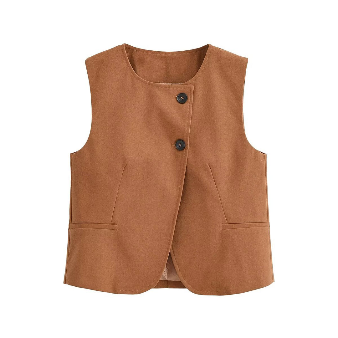 Damen elegante Weste mit Knopfdetails und seitlichen Eingrifftaschen Drune