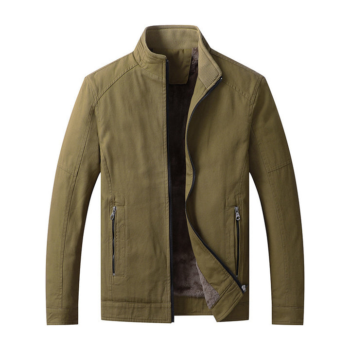 Herren Leichte Baumwoll-Canvas Übergangsjacke mit wärmender Plüschinnenfütterung und Stehkragen Drune