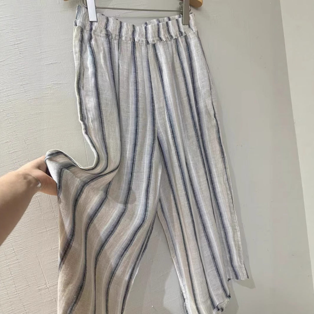 Damen Relaxed Fit Gestreifte Leinen Culottes Drune