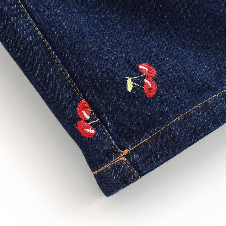 Damen Jeansrock mit verspielter Kirschstickerei und dekorativem Schnitt Drune