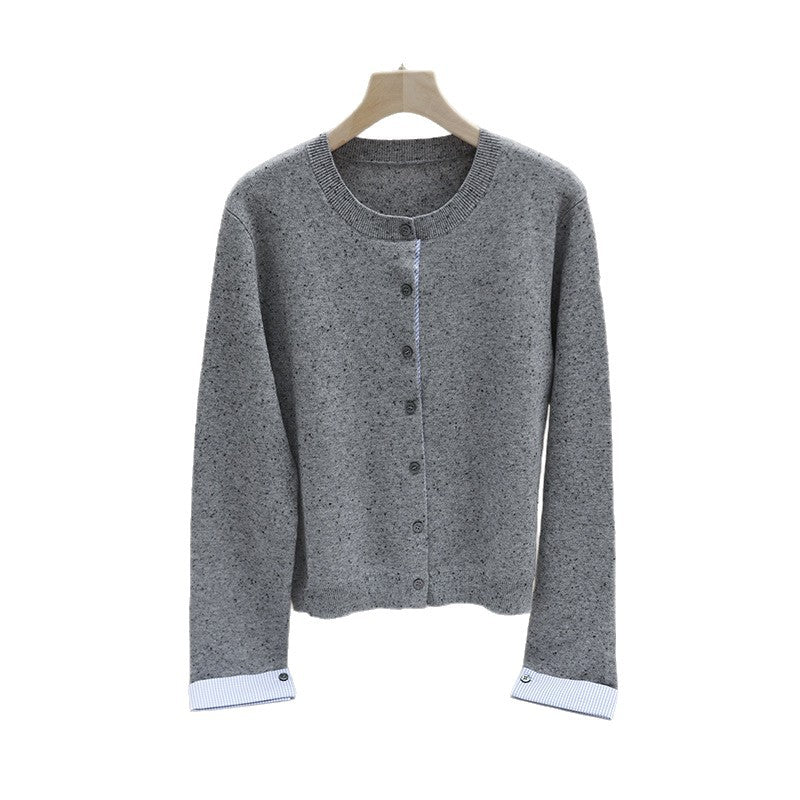 Damen Kurz geschnittener Feinstrick-Cardigan mit kontrastierenden Hemdblusenmanschetten Drune