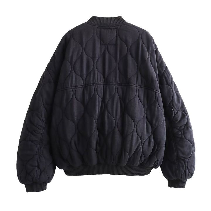 Damen Stepp-Bomberjacke mit Oversize-Silhouette, gerippten Bündchen und Pattentaschen Drune