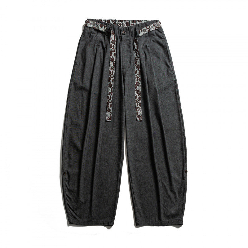 Herren Weite Highwaist Plissée-Hose mit elastischem Bund und bedrucktem Tunnelzug Drune