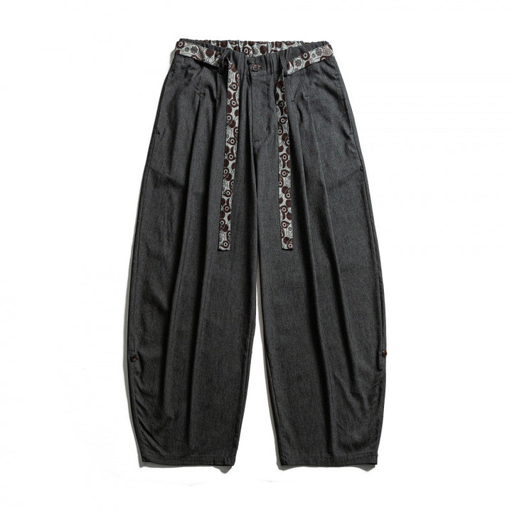 Herren Weite Highwaist Plissée-Hose mit elastischem Bund und bedrucktem Tunnelzug Drune