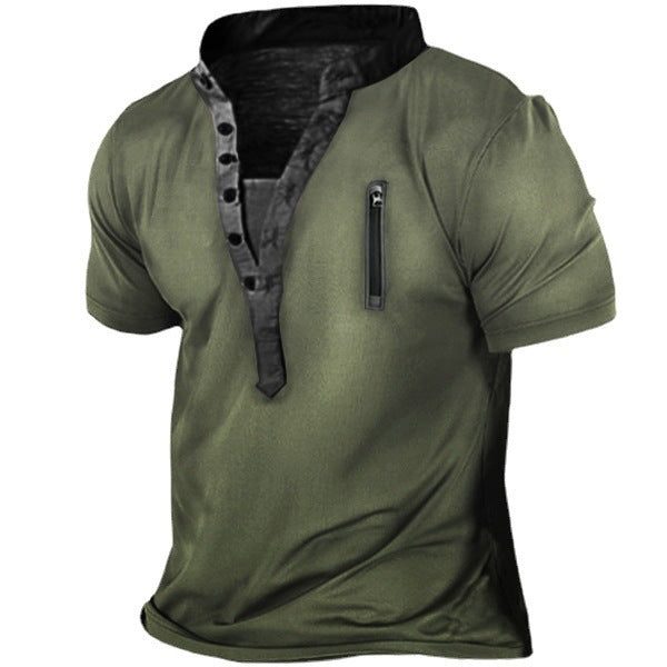 Herren Kurzarm Henley-Shirt mit praktischer Brusttasche und modernem Kragen Drune