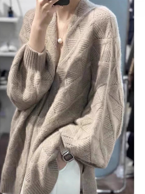 Damen Oversize-Cardigan aus Mohair‑Optik mit Zopfmuster Drune