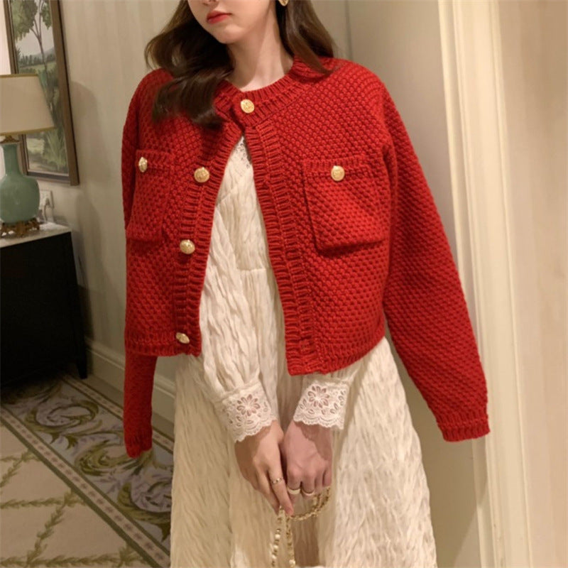 Damen Strickjacke mit dekorativen Knöpfen und eingearbeiteten Taschen Drune