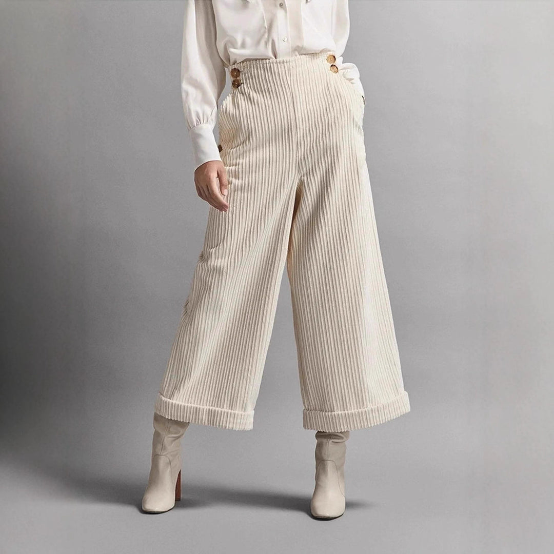 Damen weite Cordhose mit dekorativen Knöpfen Drune