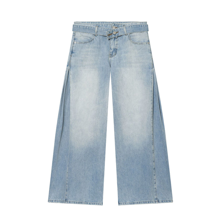 Damen nan weite zerrissene Jeans mit hoher Taille und Bindeband Drune