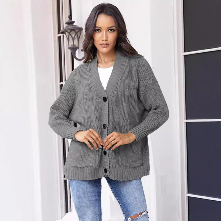 Damen Grober Strickcardigan mit praktischen Taschen und eleganten Knopfdetails Drune