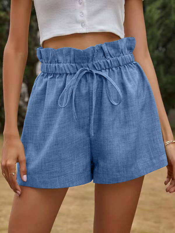 Damen luftige Leinen-Shorts mit elastischem Bund und Kordelzug Drune