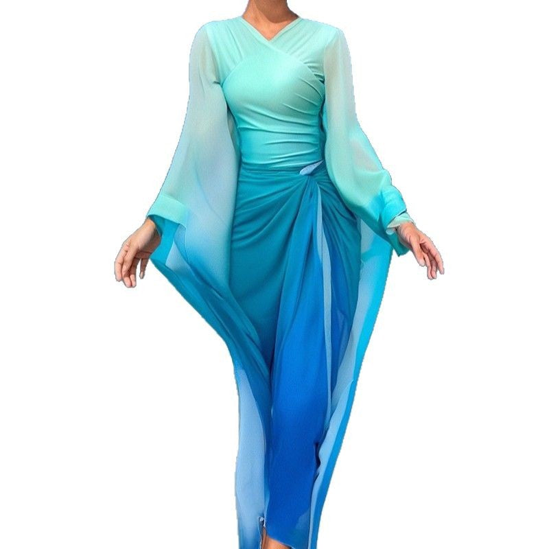 Damen Elegantes Strandkleid mit fließenden Ärmeln Drune
