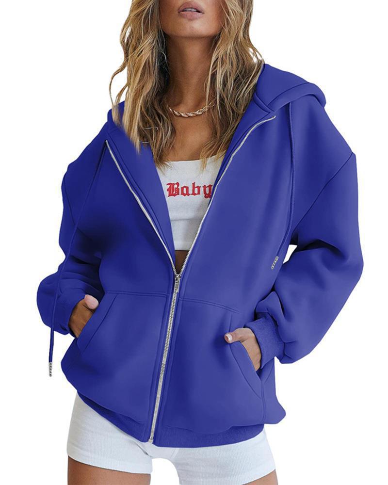 Damen Oversized Kapuzenjacke mit Reißverschluss Drune