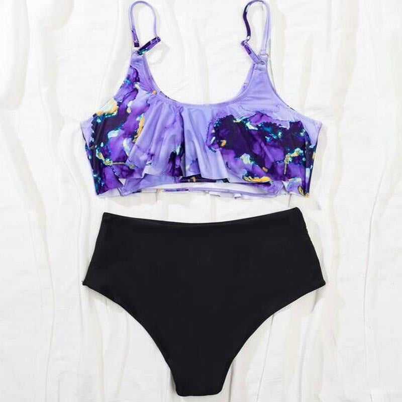 Damen Sportlicher Bikini mit floralen Rüschen Drune