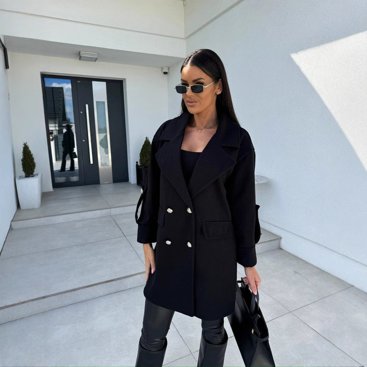 Damen eleganter Oversized-Mantel mit doppelter Knopfleiste und großen Taschen Drune