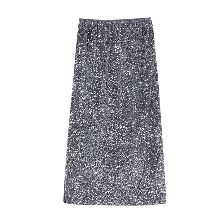 Damen Glitzernder Midirock mit elastischem Bund und raffinierten Details Drune
